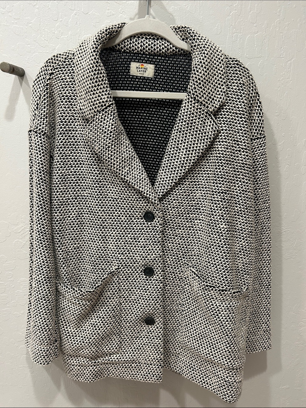 Marine Layer New Black & White tweed Button-Front Jacket size Medium